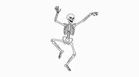 Dancing skeleton illustration, black and white line art, Halloween symbol S.. Stock Illustration