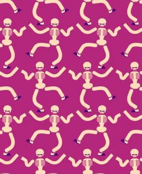 Dancing skeleton seamless pattern. Hell background. underworld ornament. Stock Illustration