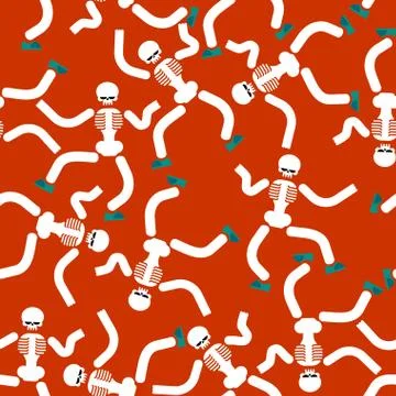 Dancing skeleton seamless pattern. Hell background. underworld ornament. イラスト素材