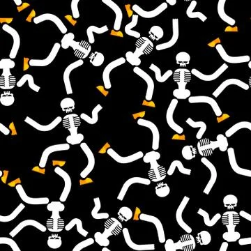 Dancing skeleton seamless pattern. Hell background. underworld ornament. Stock Illustration