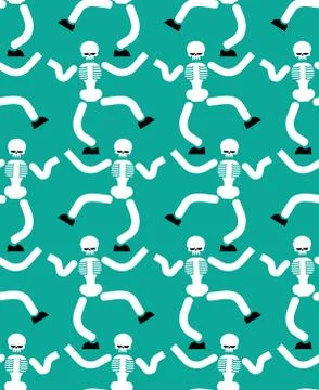 Dancing skeleton seamless pattern. Hell background. underworld ornament. Stock Illustration