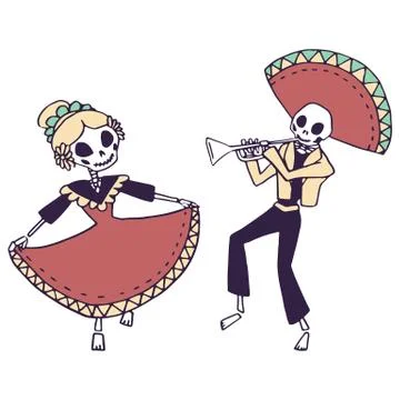 Dancing skeleton tattoo on white isolated backdrop Stock Illustration
