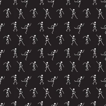 Dancing skeletons on a black background. Vector illustration. Stock Illustration
