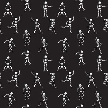 Dancing skeletons on a black background. Vector illustration. Stock Illustration