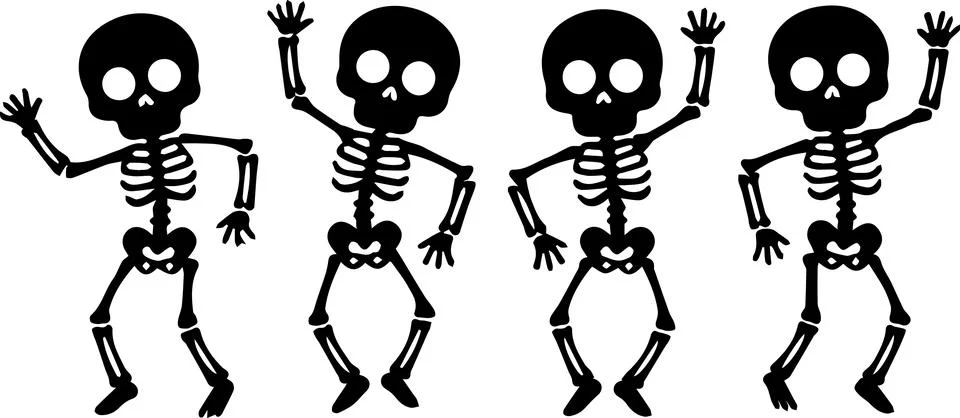 Dancing skeletons, minimal simple vector illustration Stock Illustration