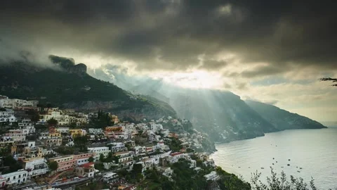 Dancing sunrays over Positano, Italy. Stock Footage 241527676