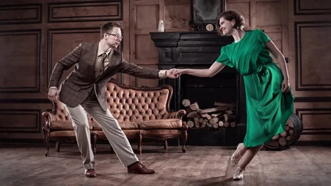 Dancing swing in a retro hall Stock Footage 139099056