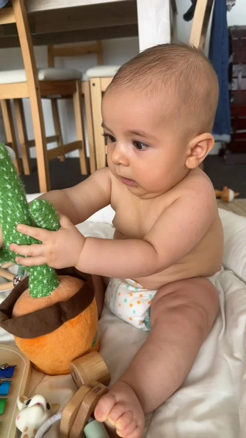 Dancing Talking Cactus Toy Scares Baby, Sydney, New South Wales, Australia - 12  Stock Footage 261872098
