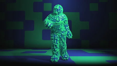 Dancing teal and Blue Rubber Man in 3d Stock Footage 234127349
