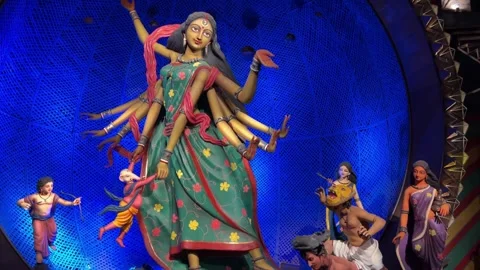 Dancing themed Durga puja pandal in Kolkata, India Stock Footage 320998442