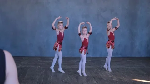 Dancing, training and group of ballerina in studio doing performance routine Video stock 239915571