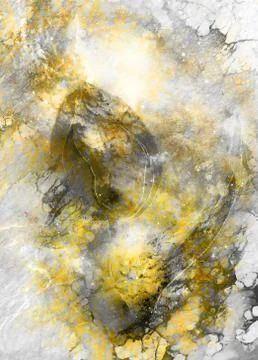 Dancing tulip flower on abstract background, space motive collage. Marble Stock Illustration