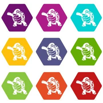 Dancing turtle icons set 9 vector Illustrazione stock