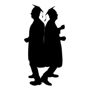 Dancing two graduate students in cap and gown celebrating their educational.. Stock Illustration