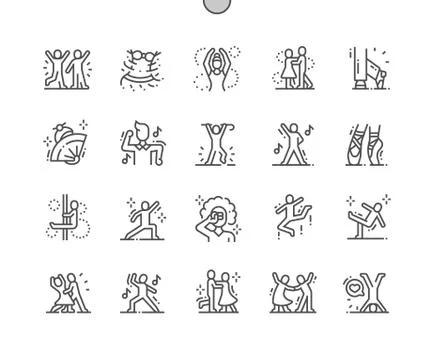 Dancing Well-crafted Pixel Perfect Vector Thin Line Icons Stock Illustration
