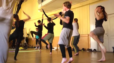 Dancing young class training in pop-circus studio Stock Footage 47181845