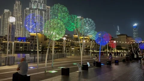 Dandelion art installations in Downtown Dubai. Dubai UAE 6 September 2026. Stock Footage 345372673