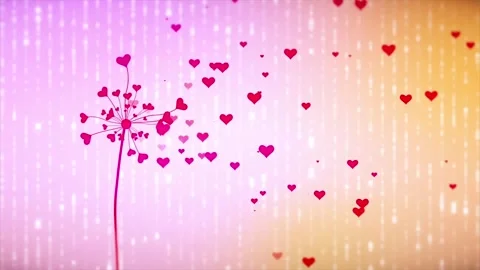 Dandelion Blowing Red Hearts Animation on Glowing Pastel Background Stock Footage 336599214