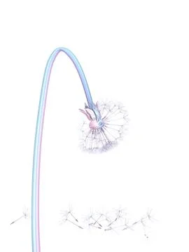 Dandelion crumbles down isolated on white Stock Illustration