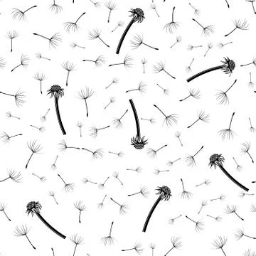 Dandelion Flower Silhouette Seamless Pattern Stock Illustration