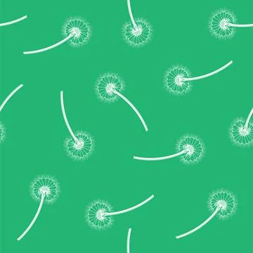 Dandelion Flower Silhouette Seamless Pattern on Green Background Ilustración de archivo