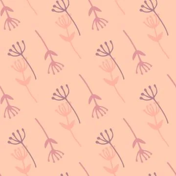 Dandelion flower simple seamless pattern. Pink rozy background. Diagonal flor Stock Illustration