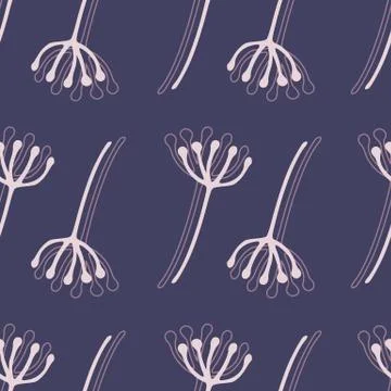 Dandelion flowers seamless botanic pattern. Bright navy blue background with  Stock Illustration