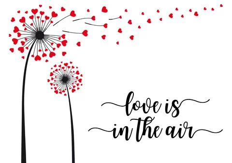 Dandelion with flying hearts, vector card Stock Illustration