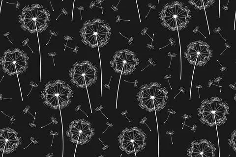 Dandelion flying seeds seamless pattern repeat wallpaper floral design template Illustrazione stock