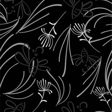 Dandelion grey seamless on dark background. Decorative dandelion wallpaper. S Stock Illustration