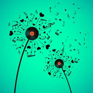 Dandelion with hearts and notes Stock Illustration