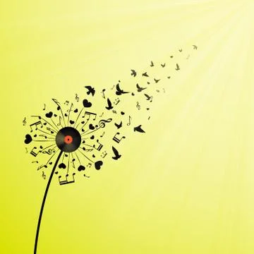 Dandelion with hearts and notes Stock Illustration