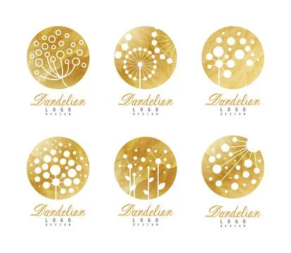 Dandelion logo design set. Elegant flower watercolor badges. Spa, cosmetic 스톡 일러스트