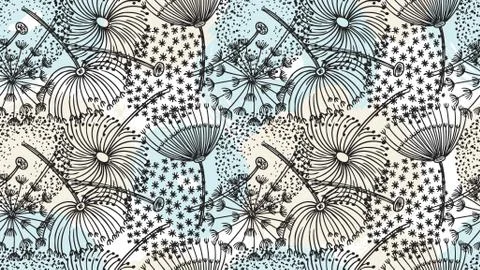 Dandelion pattern. Hand drawn flowers, brush elements background. Forest summer Illustrazione stock