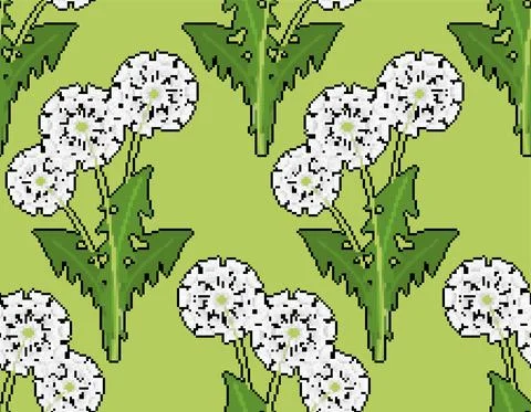 Dandelion pixel art pattern seamless. 8 bit blowball flower background Stock Illustration