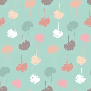 Dandelion seamless pattern with blossom flower, green pink yellow white color Stock Illustration