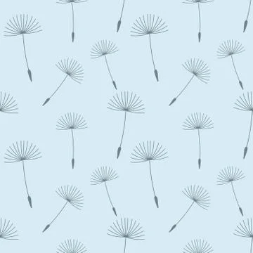 Dandelion seeds seamless blue pattern. Vector illustration. Stock Illustration