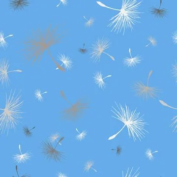 Dandelion seeds seamless pattern Blue background seamless pattern with dan... Stock Photos