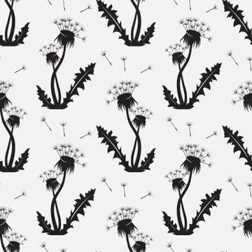Dandelion silhouette and seeds pattern Stock Illustration