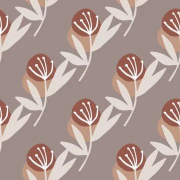 Dandelion silhouette on botanic floral pattern. Pastel purple and brick color Illustrazione stock