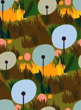 Dandelion vector stylized modern seamless floral pattern Stock Illustration