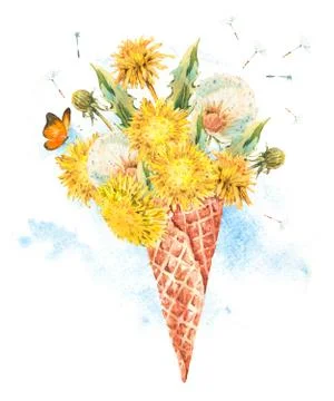 The dandelion in waffle cone Stock Illustration