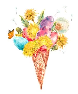 The dandelions and Easter eggs Stock Illustration