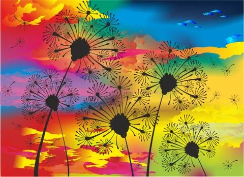 Dandelions and sunset Stock Illustration