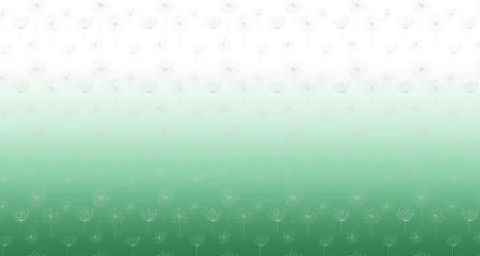 Dandelions on soft green-white gradient blur wallpaper. Stock Illustration