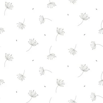 Dandelions with tiny details. Elegant seamless pattern Stock Illustration