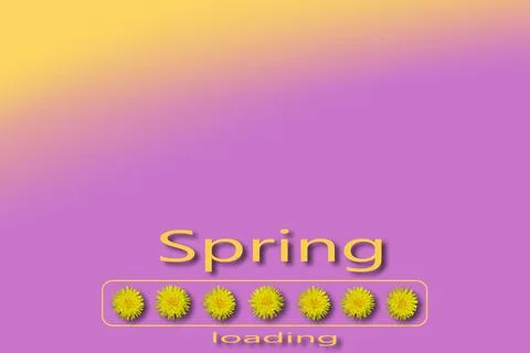 Dandelions with the word SPRING LOADING,  banner with space for text. Stock Illustration