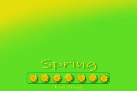 Dandelions with the word SPRING LOADING,  banner with space for text. Stock Illustration