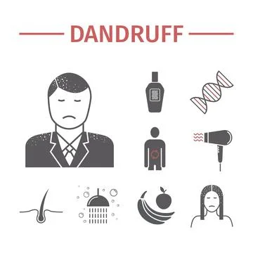 Dandruff flat icons set. Vector Illustrazione stock