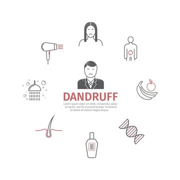 Dandruff. Line icons set. Vector signs for web graphics. Illustrazione stock
